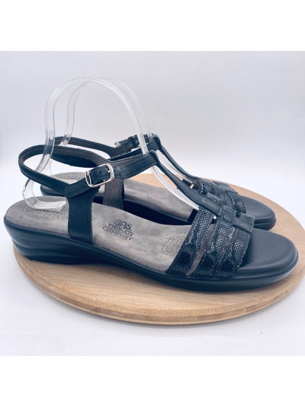 SAS Black Leather Strappy Sandals
